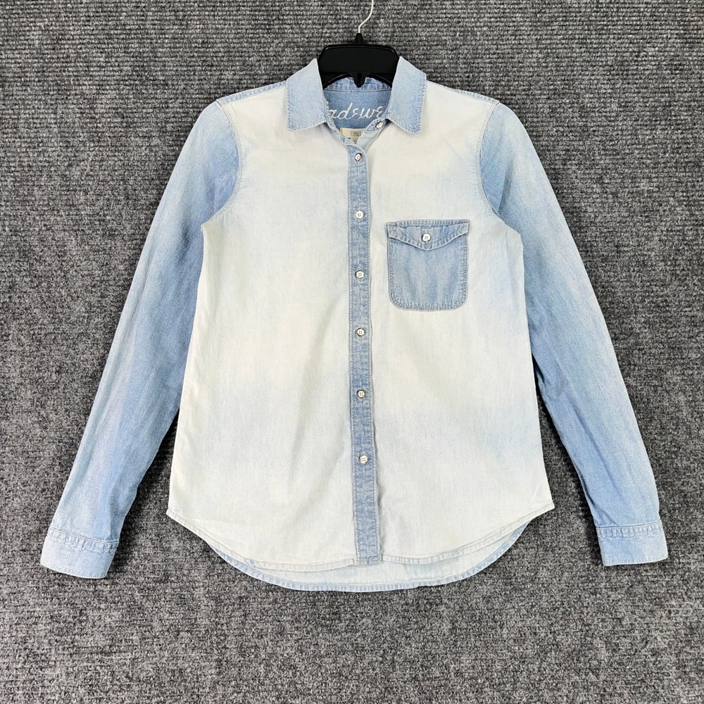 Madewell Two Tone Denim Button Up Shirt Ombre Bleached Chambray Top XS‎ Womens